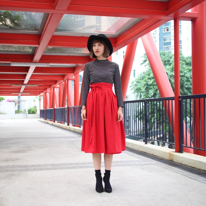 Handmade by Cherry 日常韩服 生活韩服 - 现货 冬季 圣诞 鲜红色韩服裙 秋冬 高腰裙 - 裙子 - 棉．麻 红色