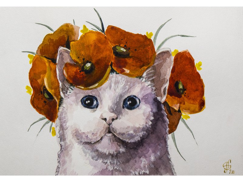 猫 / 猫画 / 挂画 / 水彩画 / 客厅 挂画 / 画 / 无框画 / 装饰画 - 海报/装饰画/版画 - 纸 白色