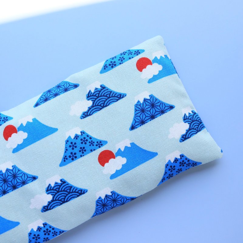 【花柄富士山-浅蓝】热敷眼罩 万用 肩用热敷垫 - 其他 - 棉．麻 绿色