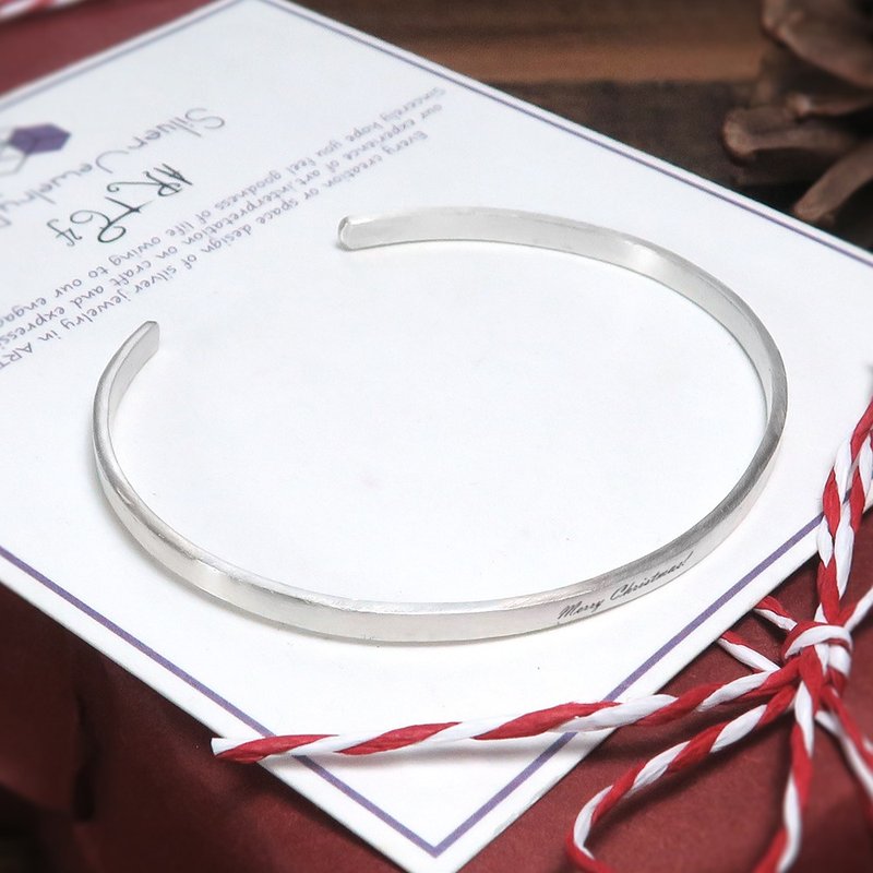 秘语悄悄 3mm极细纯银刻字手环 雾面款 女生手环 - 手链/手环 - 银 银色