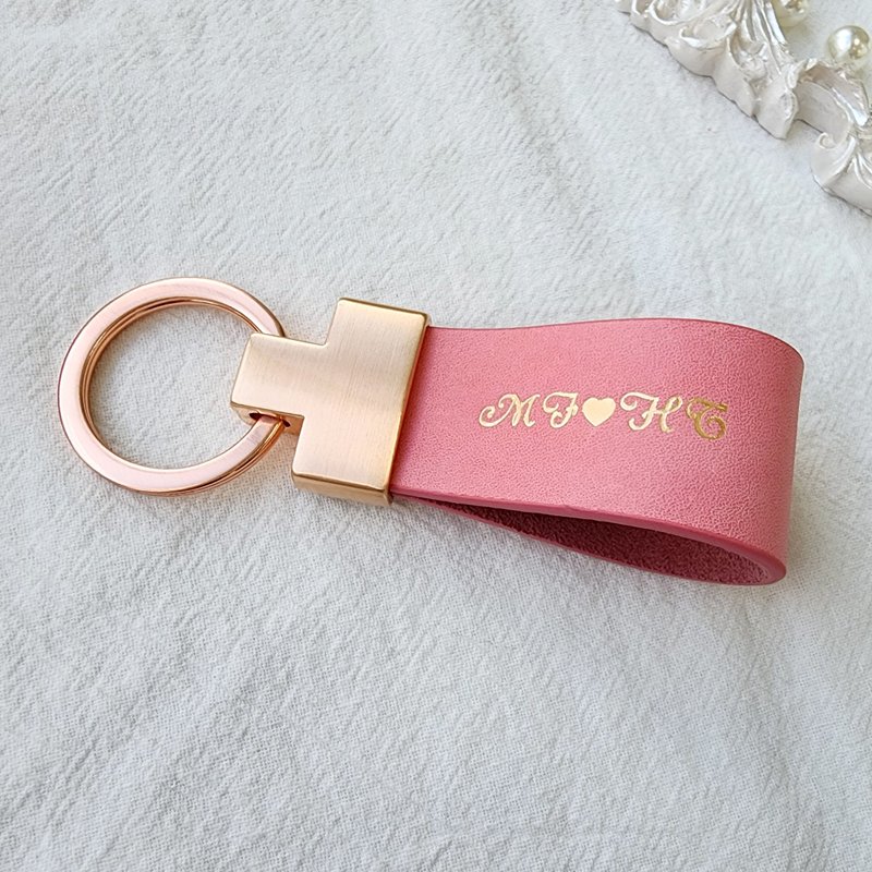 个人化皮革钥匙圈免费定制化雕刻礼物韩国手工制作 - 钥匙链/钥匙包 - 真皮 粉红色