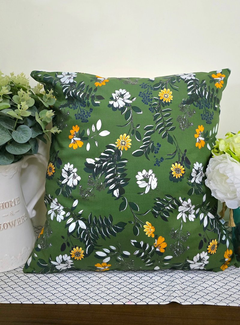 北欧风格绿色花图案抱枕靠枕靠垫枕套 - 枕头/抱枕 - 棉．麻 绿色