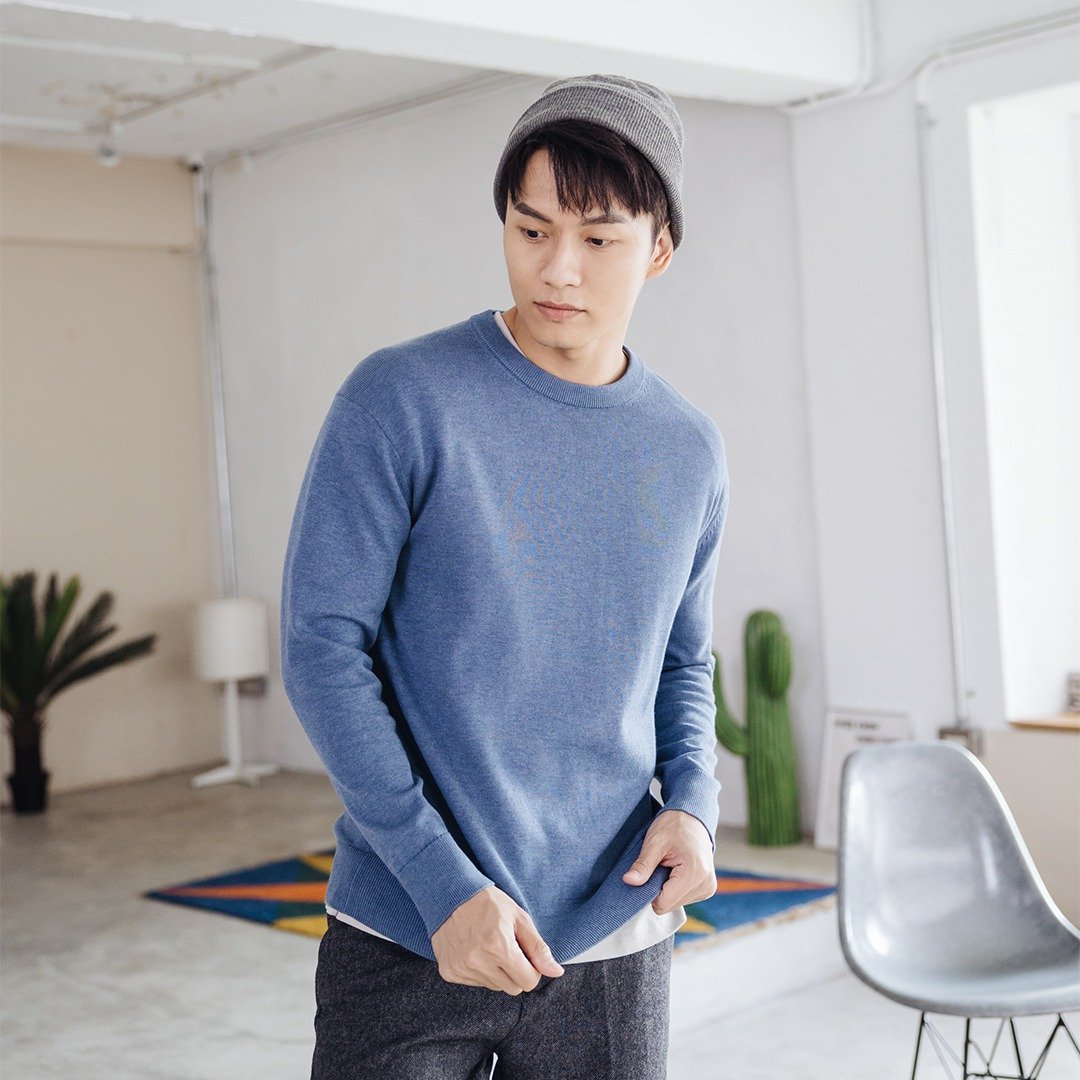 JERSCY 长袖针织毛衣【秋冬新款】 - 男装针织衫/毛衣 - 棉．麻 蓝色