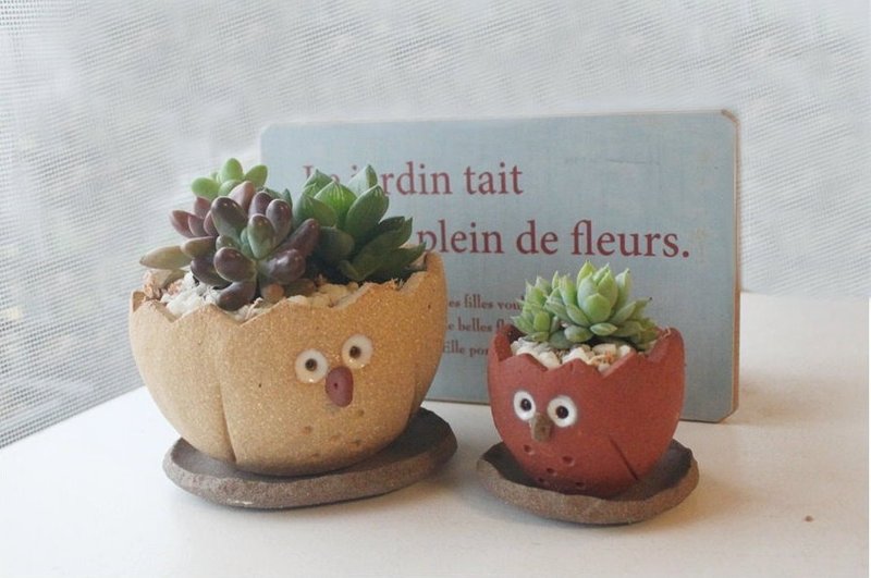 【猫头鹰村 Owls Village】陶手作蛋蛋猫头鹰- 1大1小花盆组:原价$1160, 特价$999/2入 (没有附植物) 缺货中可订制 - 摆饰 - 其他材质 