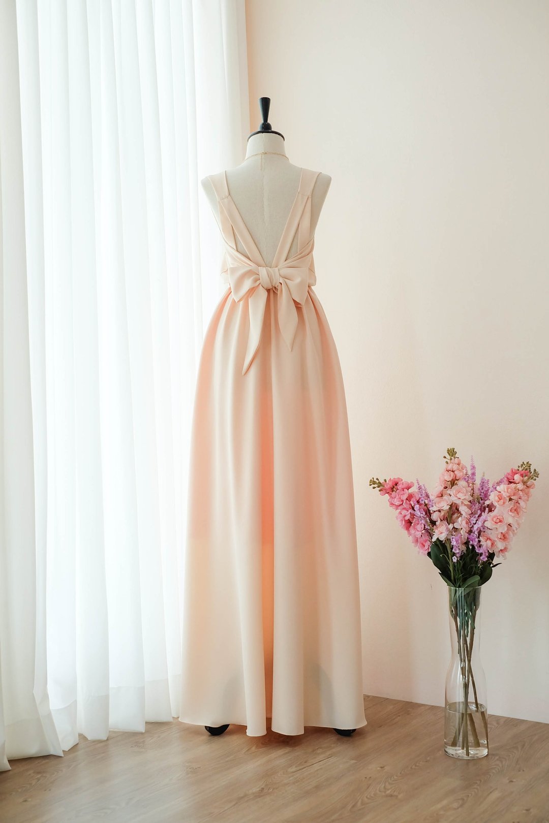 Peach dress Bridesmaid Bridal Dress Prom Cocktail Party Wedding Dress - 晚装/礼服 - 聚酯纤维 橘色