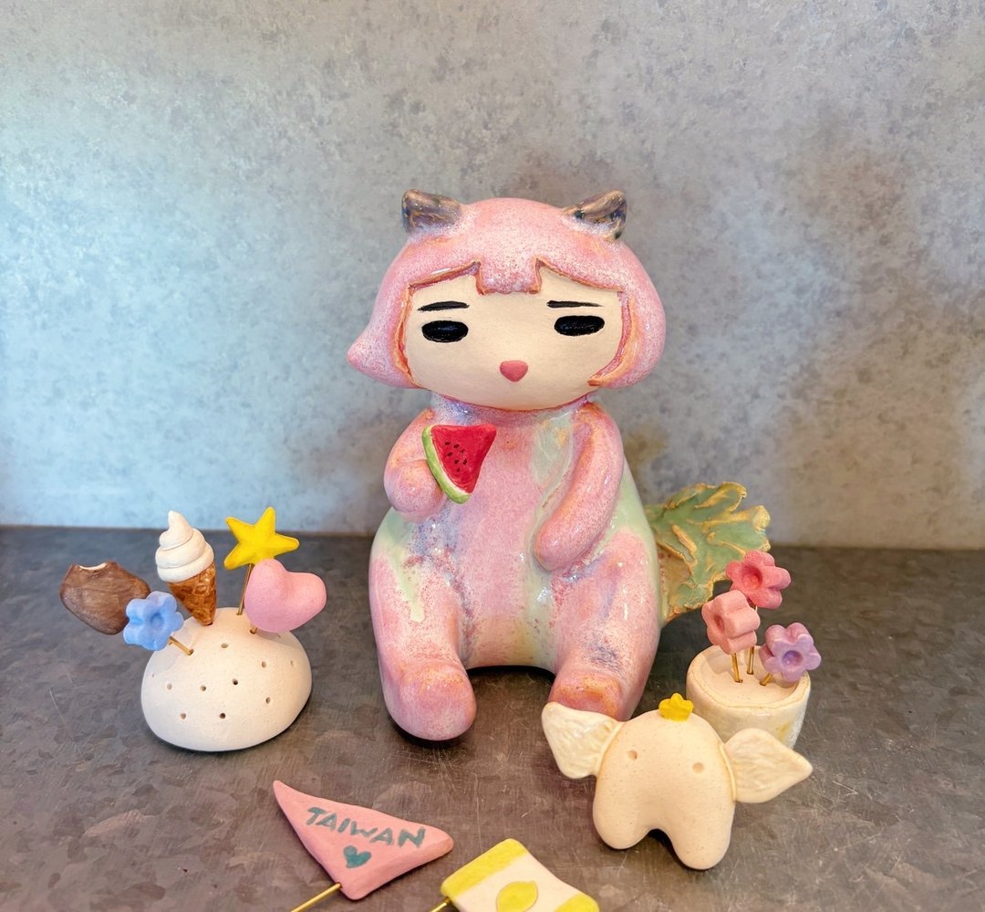 Qimii奇蜜星的小奇兽/交互式疗愈陶偶/猫耳小蜜 - 玩偶/公仔 - 陶 粉红色