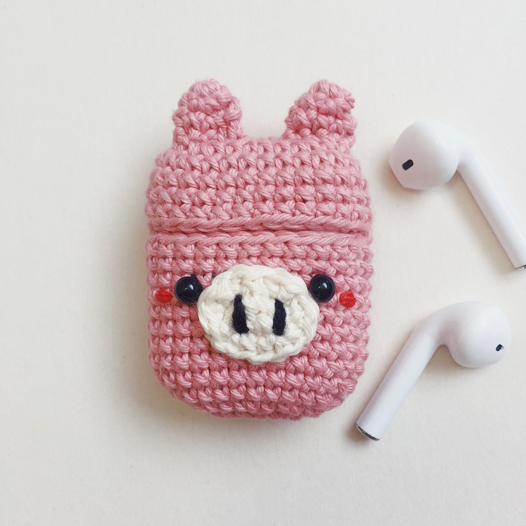 Airpods 1/2 Crochet Case | The Pig | Cute Case, airpods 2 保護套 - 耳机收纳 - 棉．麻 粉红色