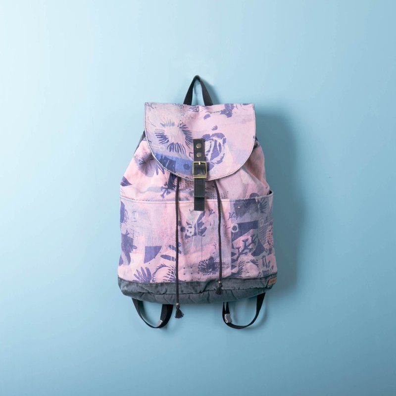 拉绳后背包 粉 - 后背包/双肩包 - 棉．麻 粉红色