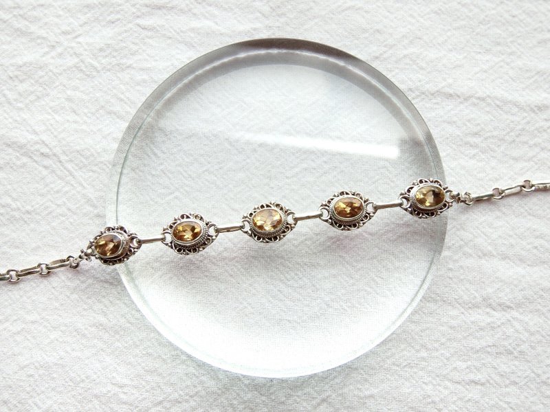 黄水晶925纯银花边手链 尼泊尔手工银饰 - 手链/手环 - 宝石 银色