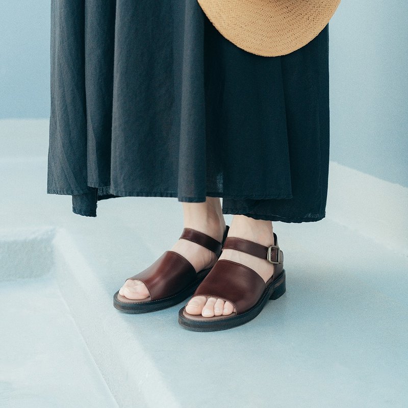 咩咩头女孩凉鞋 _ 酒红 - 男女凉鞋 - 真皮 红色