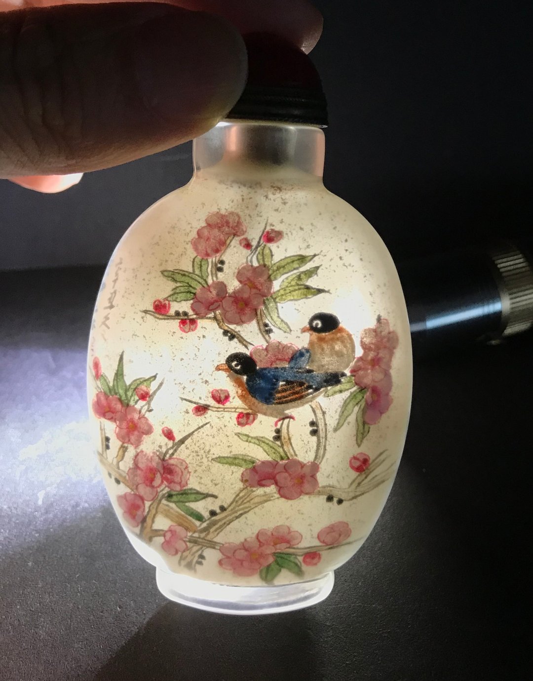 snuff bottle 士拿乎 鼻烟壶 晚清 叶仲三 老料器内画花鸟喜上眉 - 摆饰 - 玻璃 多色