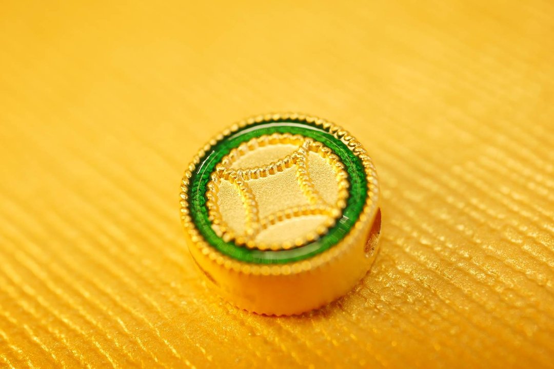 黄金坠子-古钱坠子-古法金工艺纯金坠子(绿色) - 项链 - 24k 金 金色