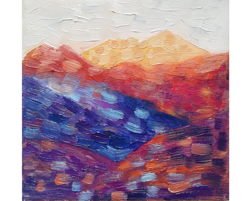 Mountain Oil Painting Sunrise Original Art Impasto Wall Art Nature Wall Decor - 海报/装饰画/版画 - 其他材质 多色