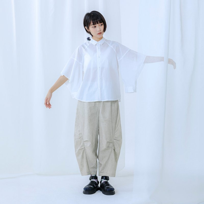 镂空宽袖轻棉衬衫 - 女装衬衫 - 棉 白色