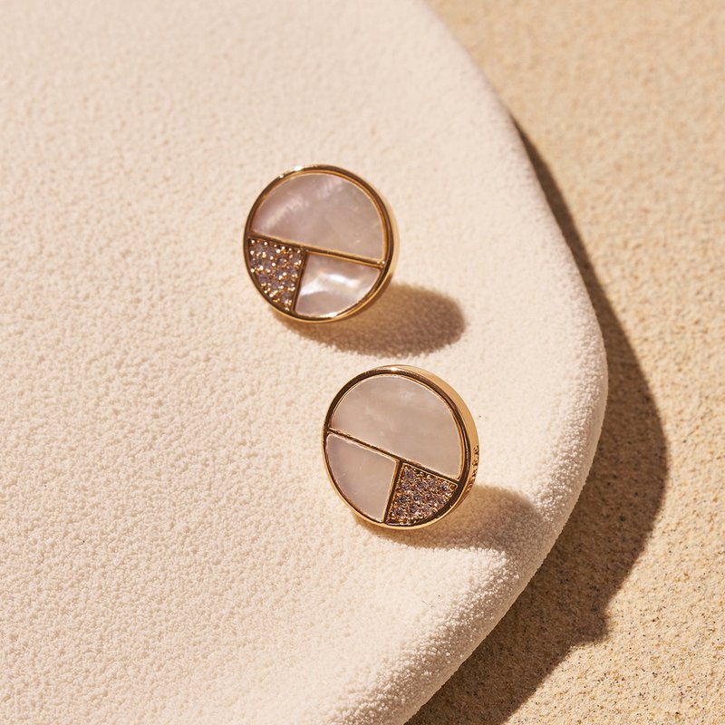 1/3镶钻宝石耳环 (珍珠母贝) - 耳环/耳夹 - 贝壳 白色