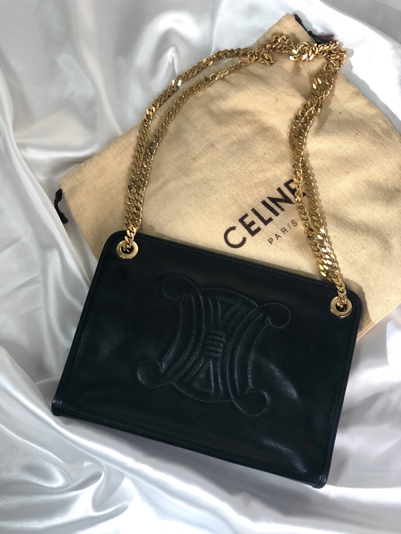 【日本直送名牌二手包】CELINE赛琳 Triomphe 缝线皮革链条单肩包黑wbua6u - 侧背包/斜挎包 - 真皮 黑色