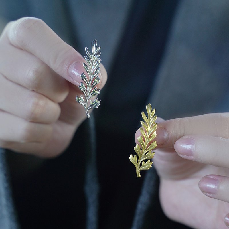 FOREST LETTER 蕨系列胸针 设计师出品男女可用胸花 S925金色/银 - 胸针 - 银 