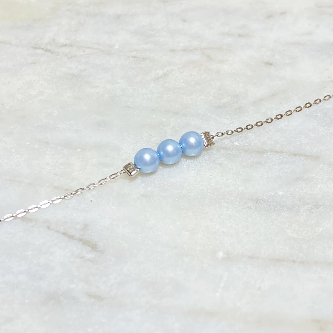 蓝珍珠手链Swarovski 925银包白金 - 手链/手环 - 珍珠 蓝色