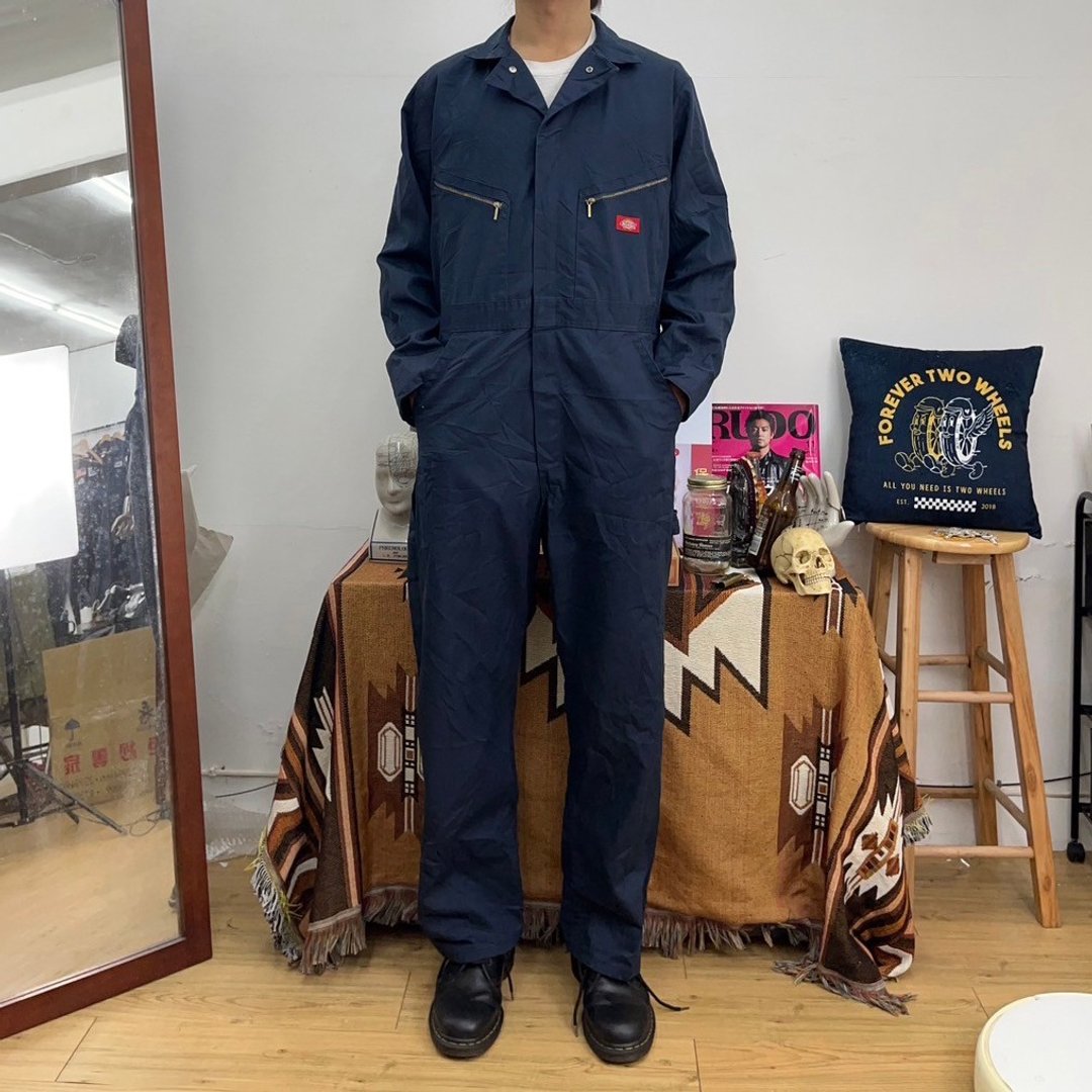 DICKIES 深蓝 长袖 连身工作服 COVERALLS 古着 二手 - 男士长裤 - 棉．麻 蓝色