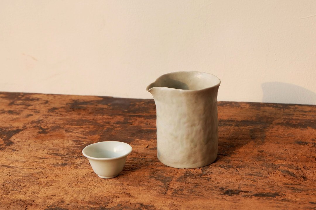 手捏开口灰釉茶海 公道杯 - 茶具/茶杯 - 瓷 白色