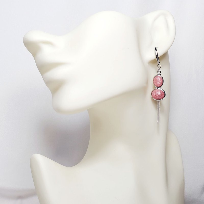 天然 冰种 菱锰矿 红纹石 葫芦 福禄 流苏 吉祥 富贵 耳环 仅一件 - 耳环/耳夹 - 宝石 粉红色
