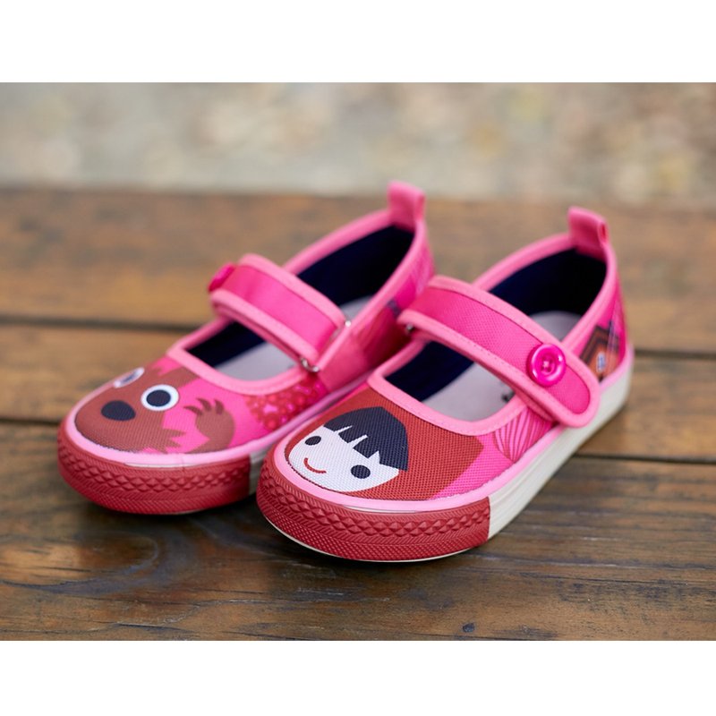 小红帽钮扣娃娃鞋 - 桃粉色 童鞋 - 童装鞋 - 尼龙 粉红色