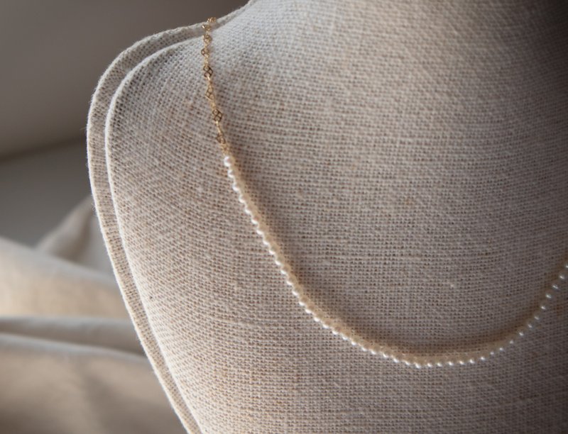 极细天然淡水小珍珠意大利心心短项链 Choker- 金 - 项链 - 珍珠 金色