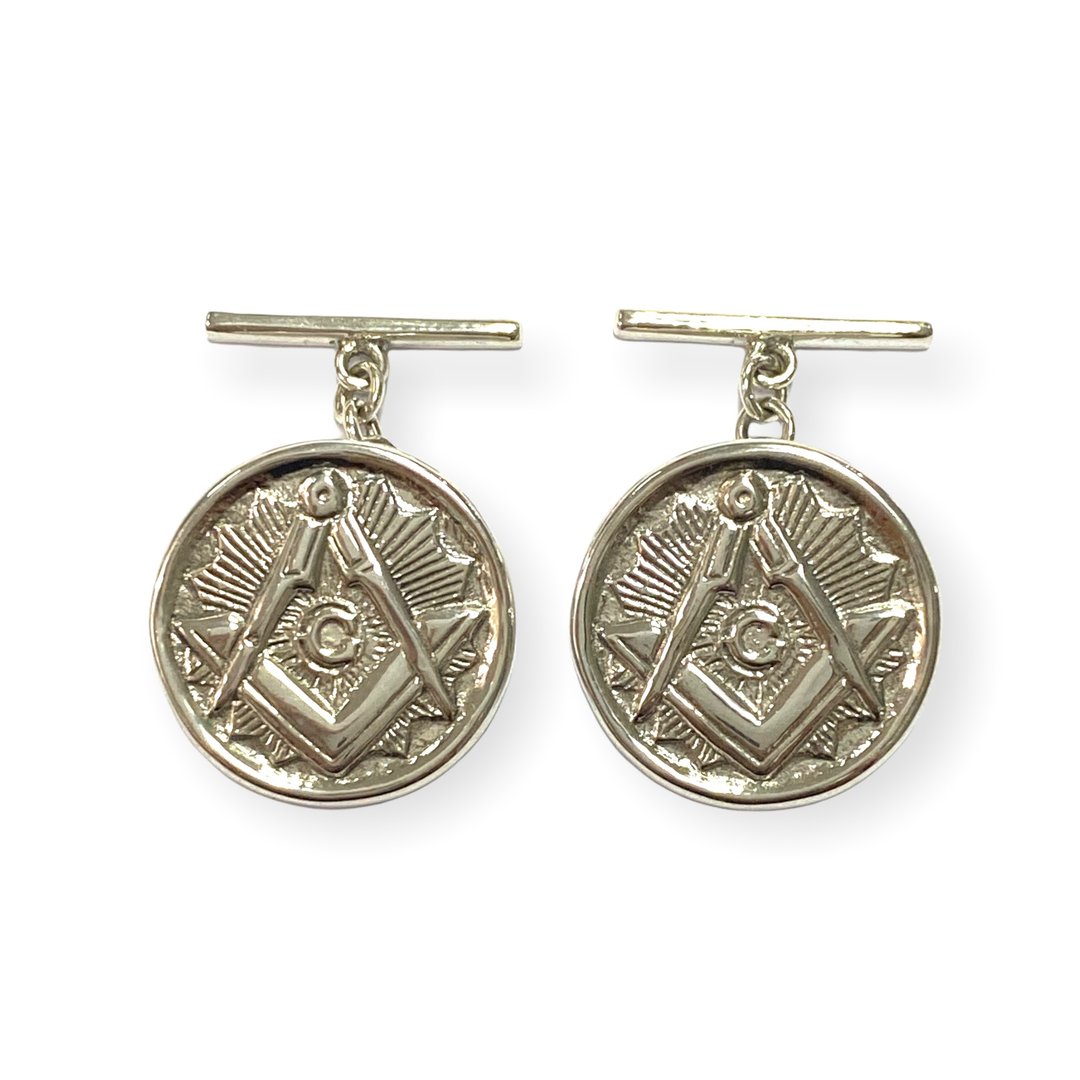 Antique Style Freemasons Masonic Wedding Cufflinks For Groom 925 Sterling Silver - 袖扣 - 纯银 银色