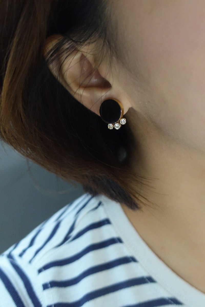 1950年代Van dell迷你版黑玛瑙闪亮下睫毛耳栓式耳环 - 耳环/耳夹 - 半宝石 黑色