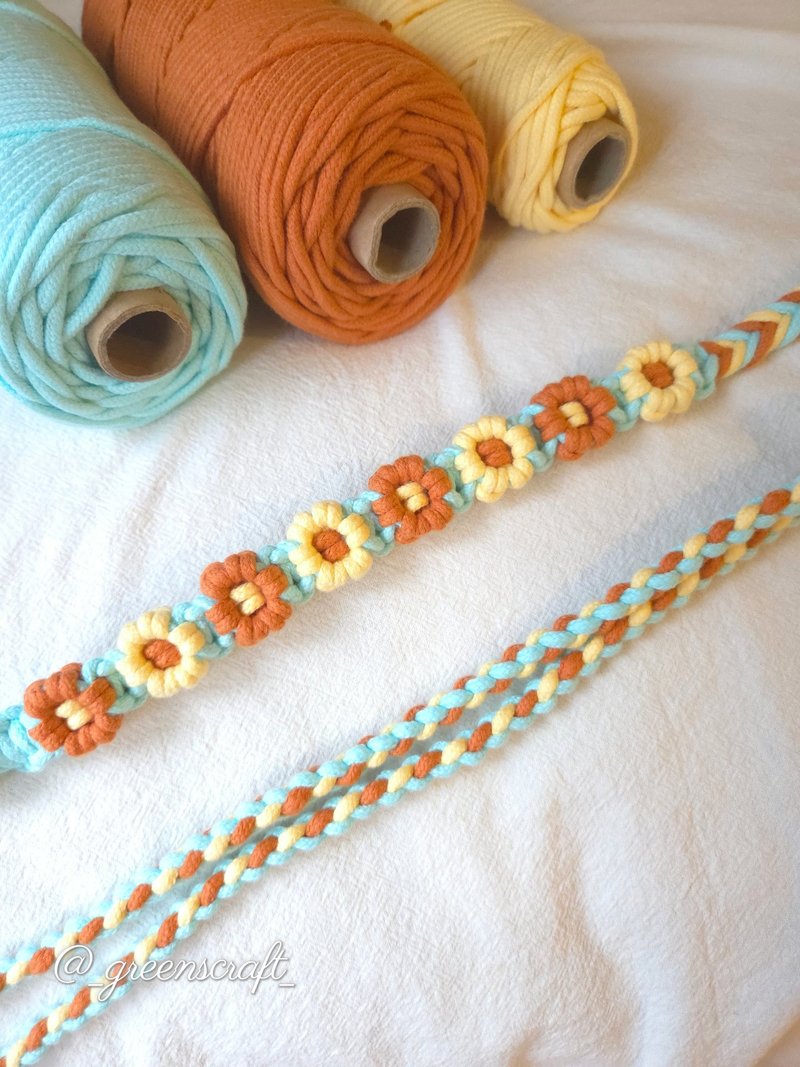 可调节法式编织小花手机挂绳 - 挂绳/吊绳 - 棉．麻 橘色