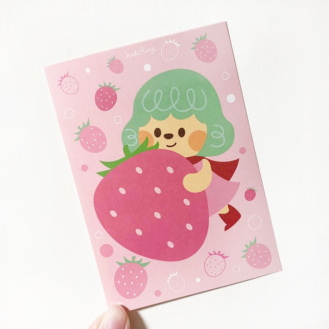 【草莓季】插画明信片 - 卡片/明信片 - 纸 粉红色