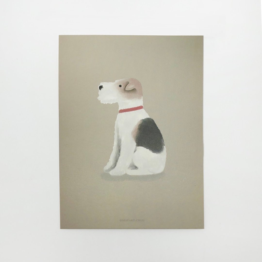 Wirefoxterrier刚毛猎狐梗明信片-水彩画 - 卡片/明信片 - 纸 卡其色