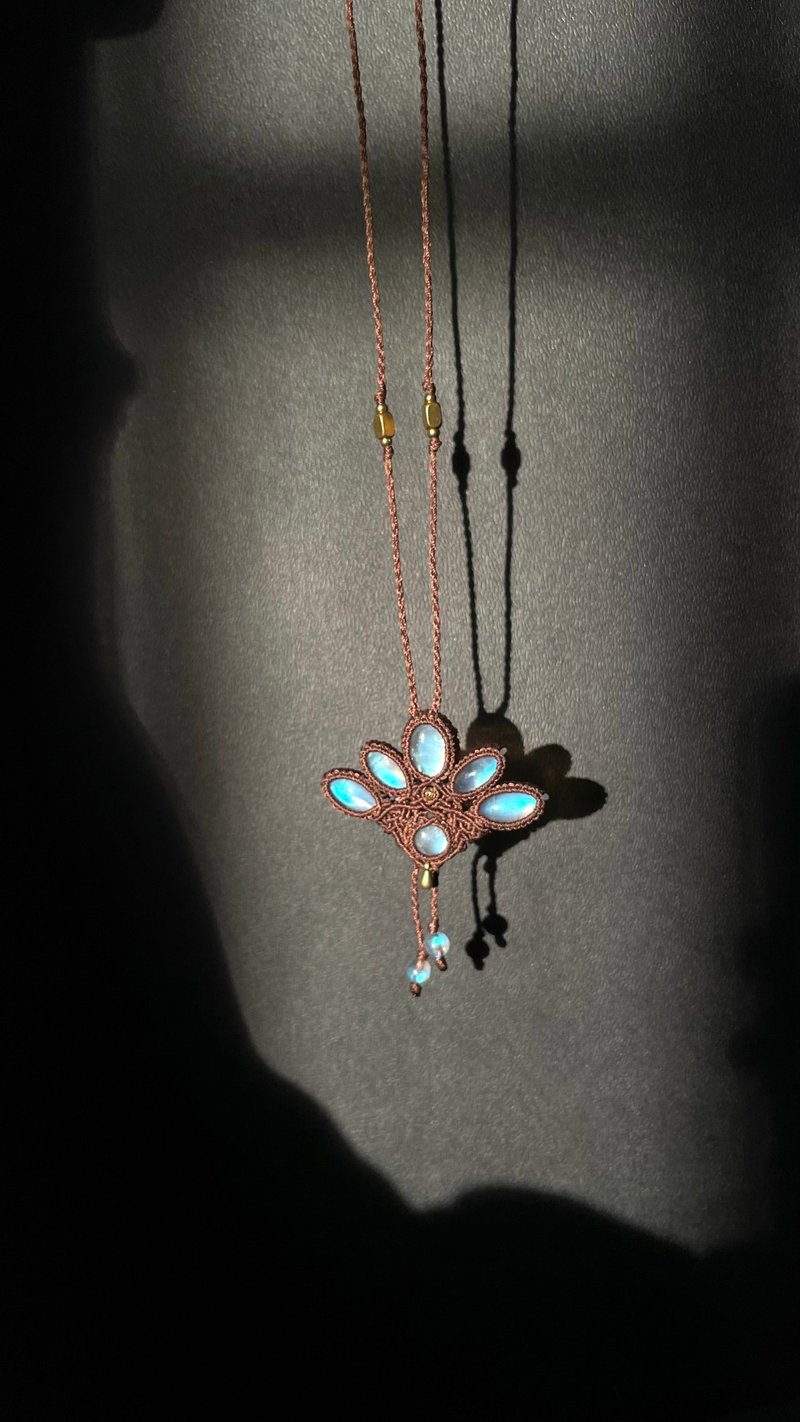 蜡线编织/多宝系列-月光石项链 - 项链 - 宝石 卡其色