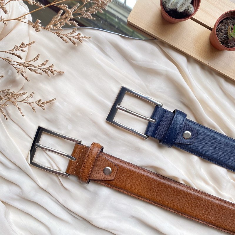 真皮立体削边皮带35mm可打孔刻字  生日礼物/圣诞礼物/交换礼物 - 皮带/腰带 - 真皮 多色