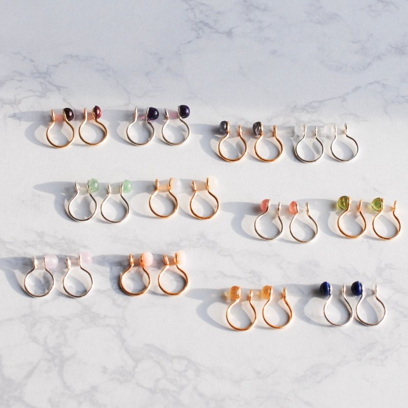 【2026年 福袋】天然石无痛感无耳洞耳环 诞生石饰品套组 - 耳环/耳夹 - 半宝石 多色