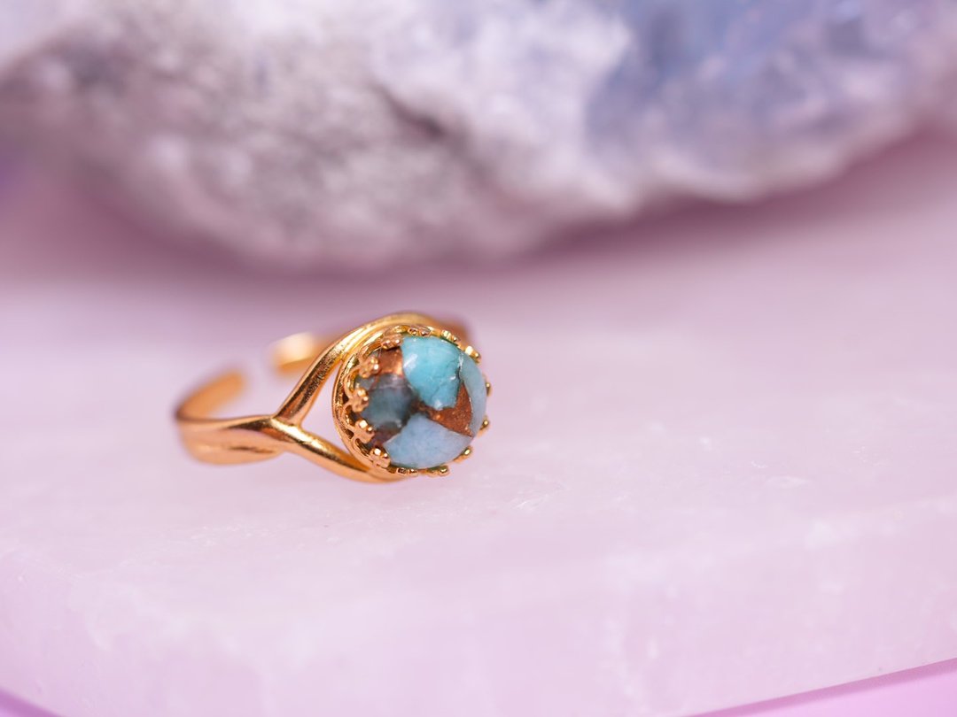 Copper Amazonite Full moon L ring - 戒指 - 半宝石 多色