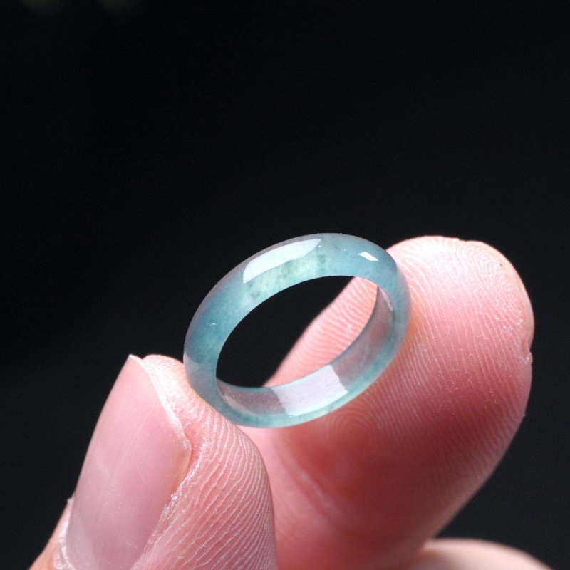 玻璃种蓝水翡翠戒指戒圈 | 国际6围 | 天然翡翠A货 | 送礼 - 戒指 - 玉石 蓝色