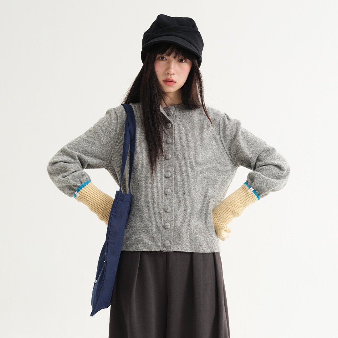 羊腿袖混纺开衫|针织衫|两色|冬款|Sora-2038 - 女装针织衫/毛衣 - 羊毛 多色