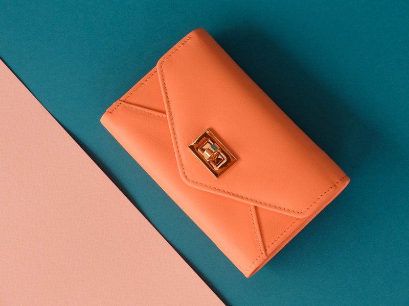 DAISY - LEATHER WOMEN SHORT PURSE/ WALLET - PINK ORANGE - 皮夹/钱包 - 真皮 橘色