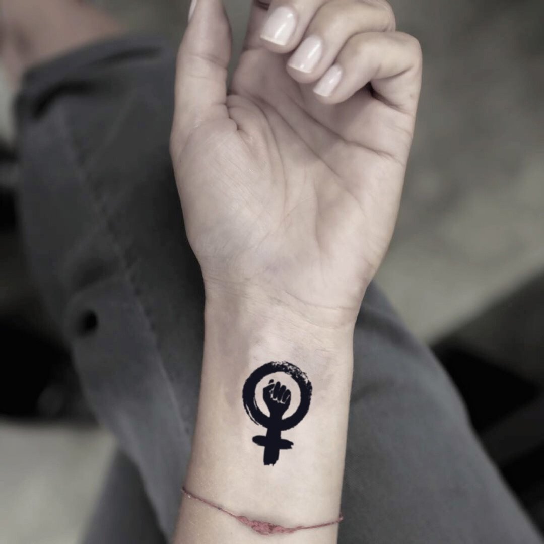OhMyTat 女权主义者 Feminist 刺青图案纹身贴纸 (2 张) - 纹身贴 - 纸 黑色