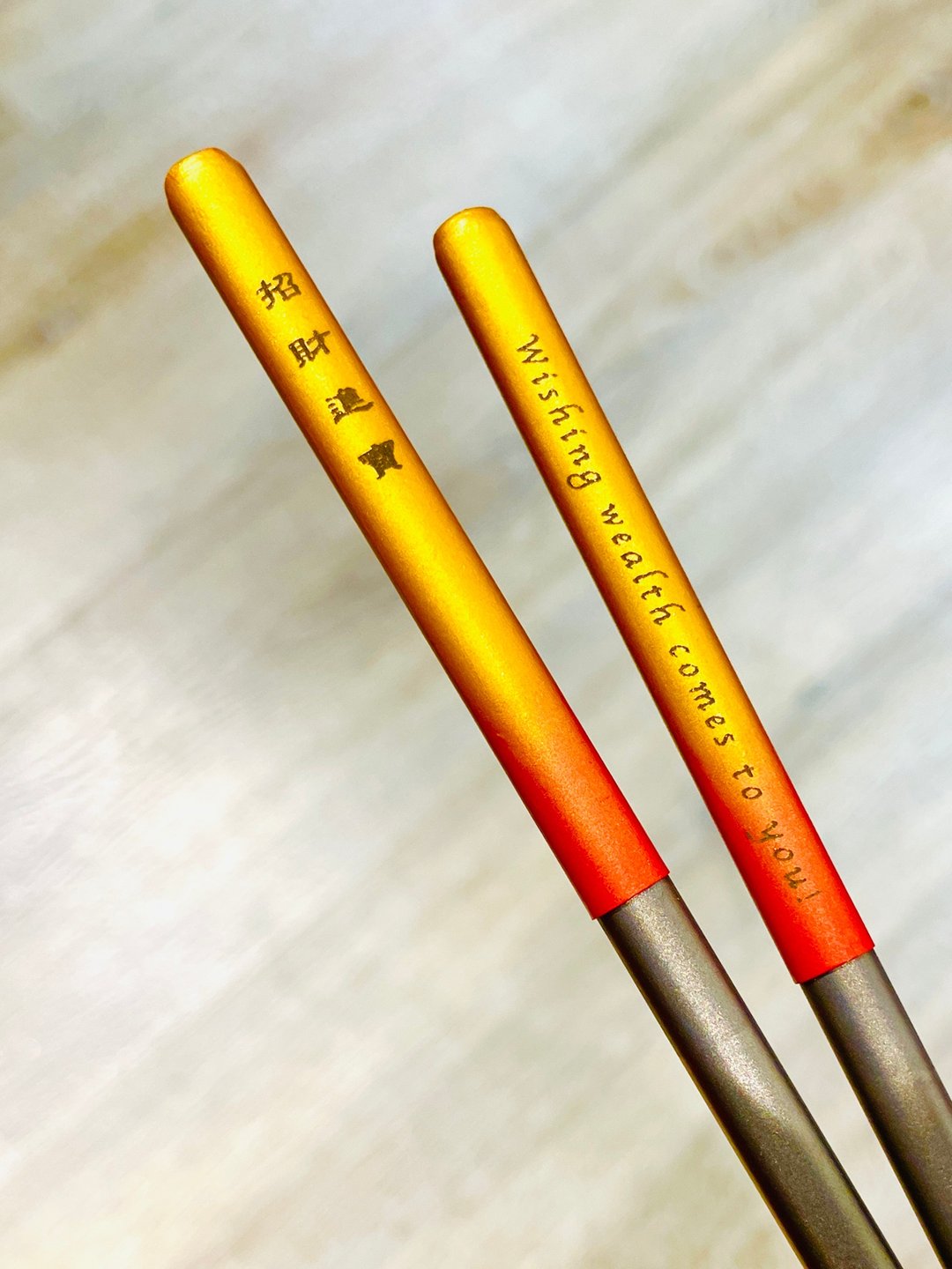 【筷筷实现】双色渐层手工软陶工艺雷雕纯钛筷餐套组 - 筷子/筷架 - 其他金属 多色