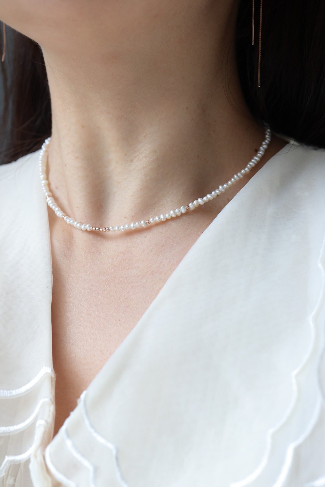 14K Natural Pearl Choker 天然珍珠锁骨链项链 - 项链 - 贵金属 金色
