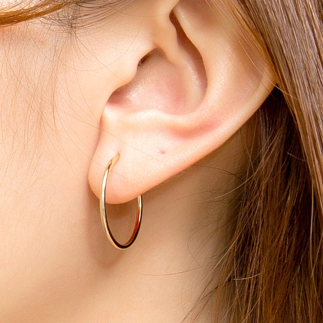 Thin Hoop Silver Earrings (22mm) 纯银镀18K金 细圈圈 圈型耳环 - 耳环/耳夹 - 纯银 金色