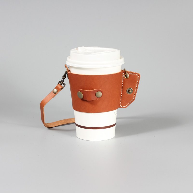 卷卷真皮环保提袋2袋口无缝线版  手工真皮缝制小巧易收纳 红棕色 - 随行杯提袋/水壶袋 - 真皮 卡其色