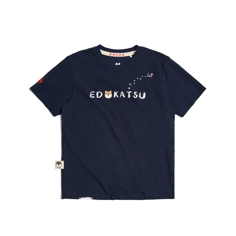 江户胜 日系 男装 胜太郎系列 溜搭的黑丸短袖T恤(丈青色) #上衣 - 男装上衣/T 恤 - 棉．麻 蓝色
