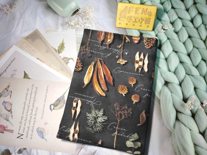 彩色喷墨-台湾设计黑色植物学款防轻拨水牛津布书衣-A5/25K布书套 - 书衣/书套 - 棉．麻 