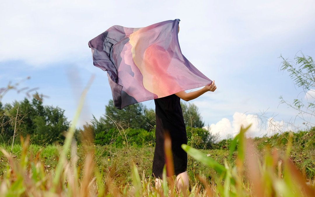Rust and Stardust Cotton Silk Scarf (Dusk) , Mountain, Landscapes, Gradient - 丝巾 - 棉 紫色