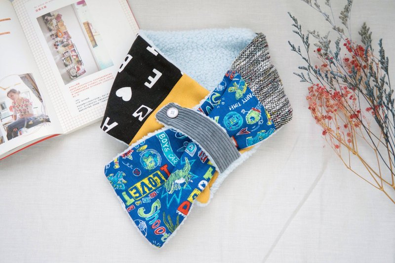 婴儿围巾 儿童围巾│ 拼贴个性风系列:::恐龙世界 - 围巾/披肩 - 棉．麻 蓝色