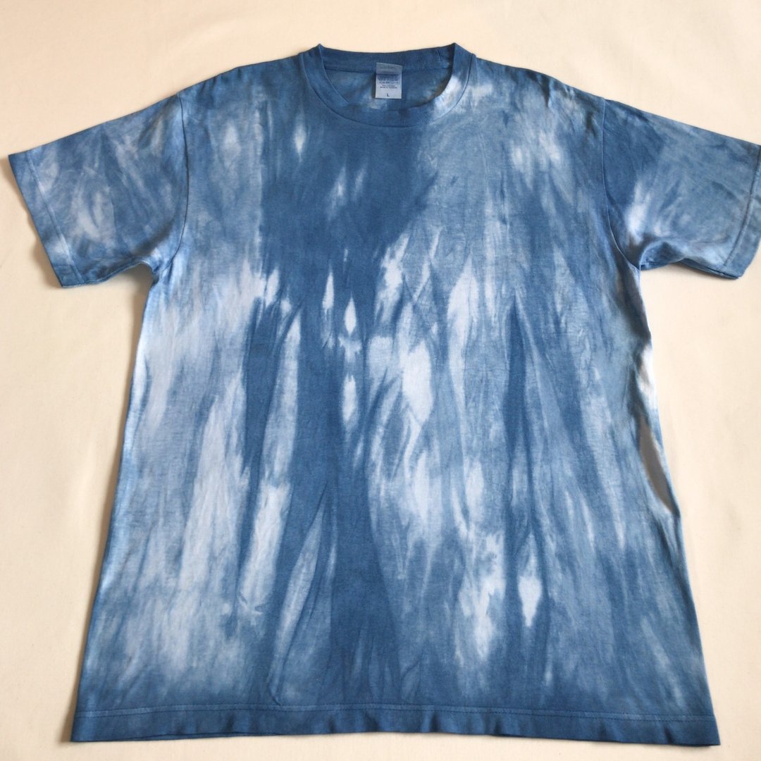 Made in Japan Hand-dyed Waterfall TEE Indigo dyed Aizome JAPANBLUE aizome shibori tie-dyeing - 女装 T 恤 - 棉 蓝色