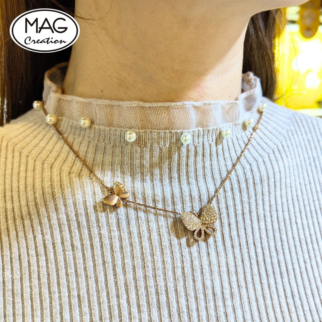 Chasing Butterflies necklace | 18K玫瑰金蝴蝶项链 - 项链 - 贵金属 
